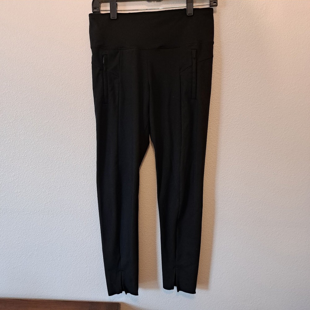 GapFit Womens Black High Waisted Zipper Pocket Leggings Ankle Slit Small‎